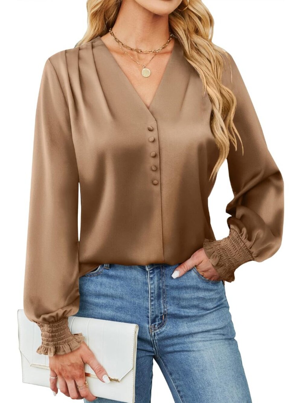 Blouses for Women Dressy Casual Satin Shirts Business Outfit